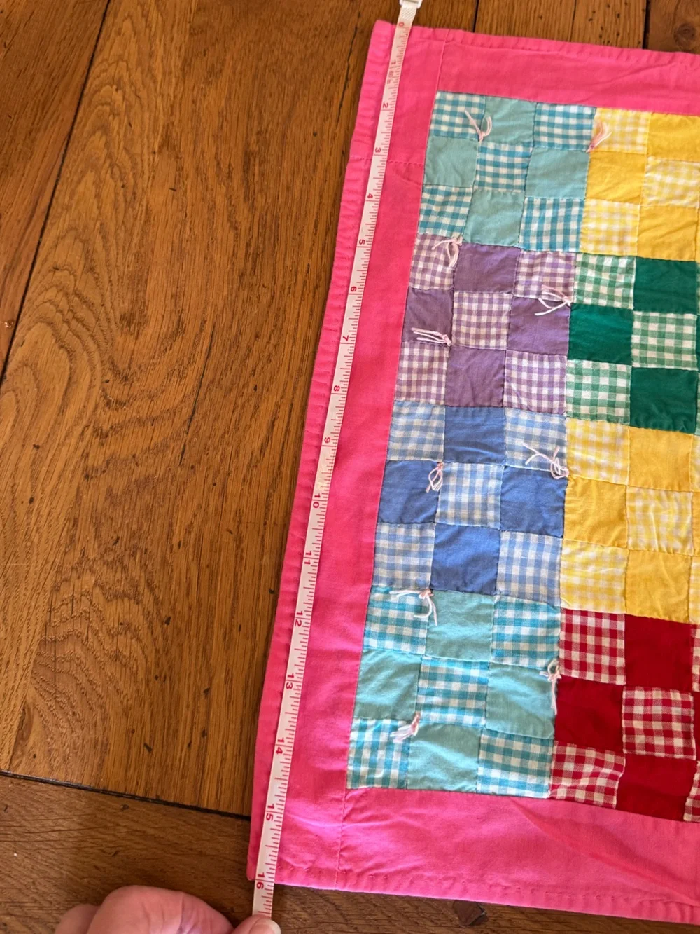 Vintage Colorful Patchwork BabyDoll Quilt with Pink Border